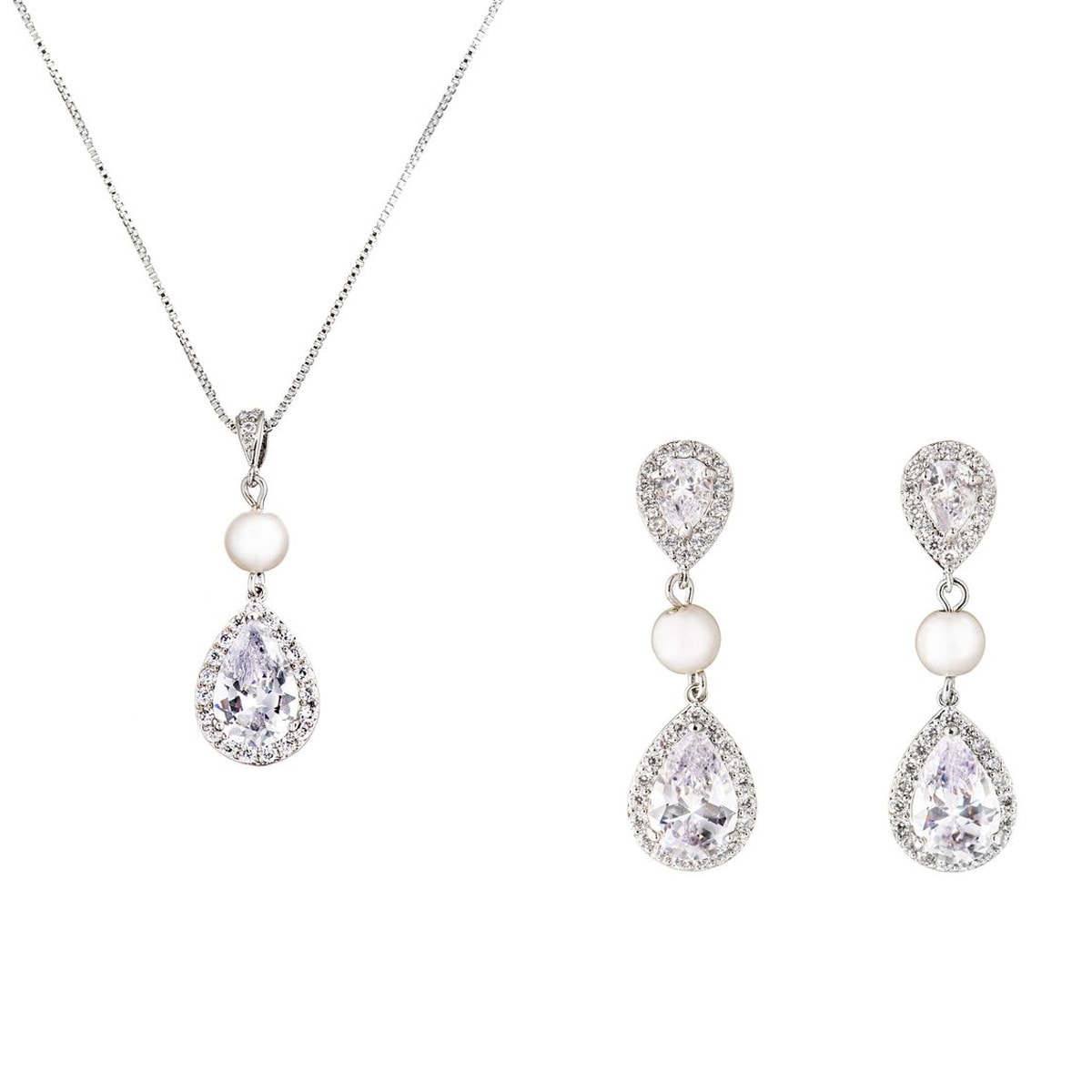 Gloria Hope Jewelry Set With White Zircons And Pearl