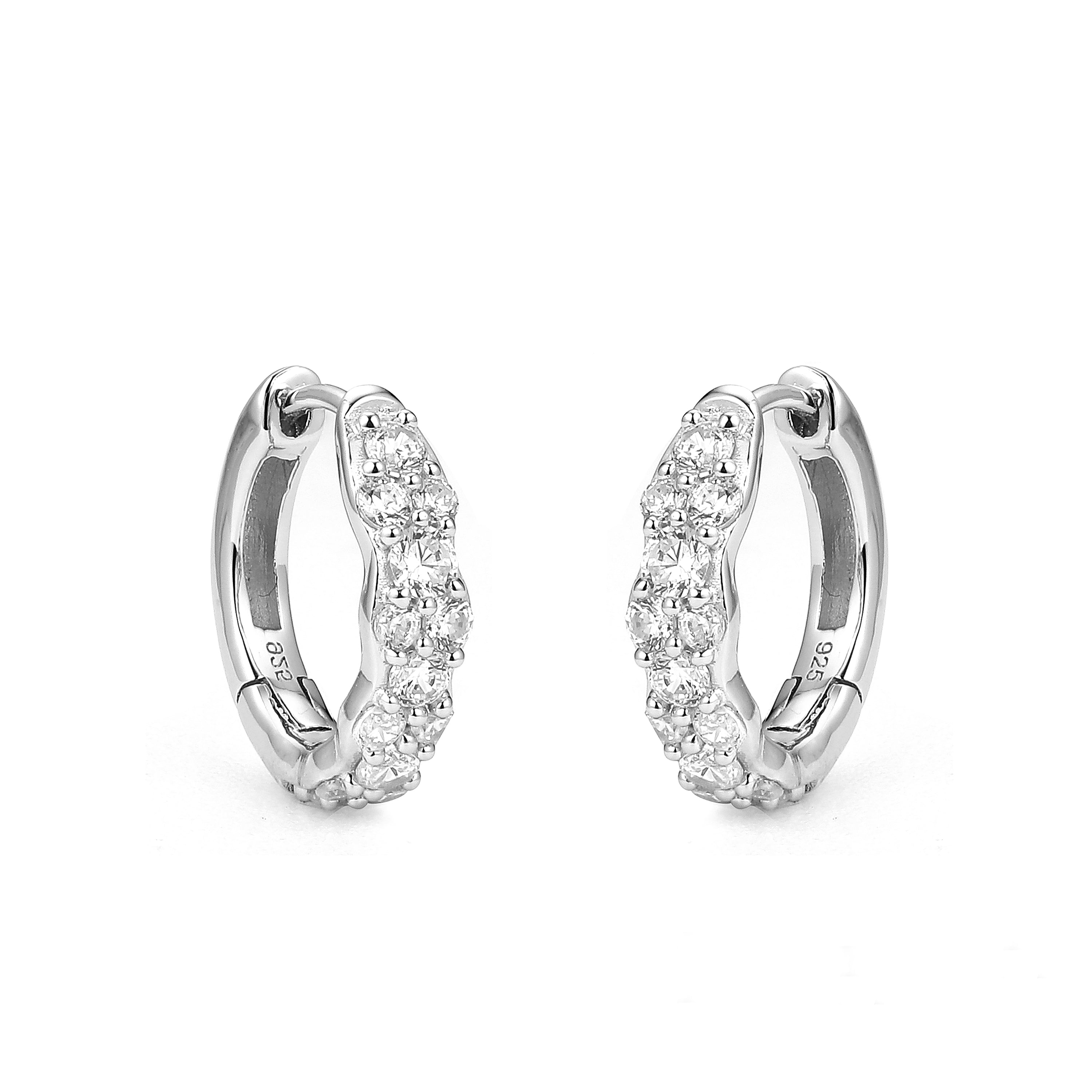 Gloria Hope Silver Huggie Earrings with Cz