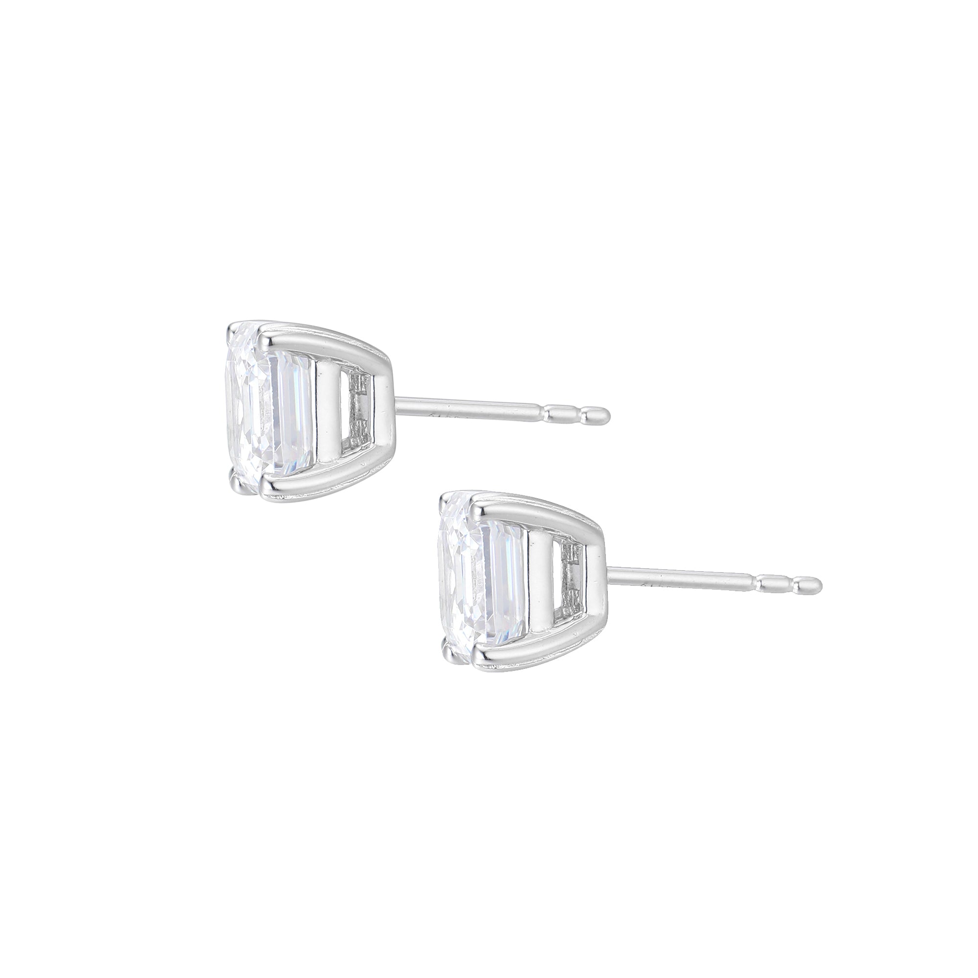 Gloria Hope Silver Emerald Cut Cz Earrings
