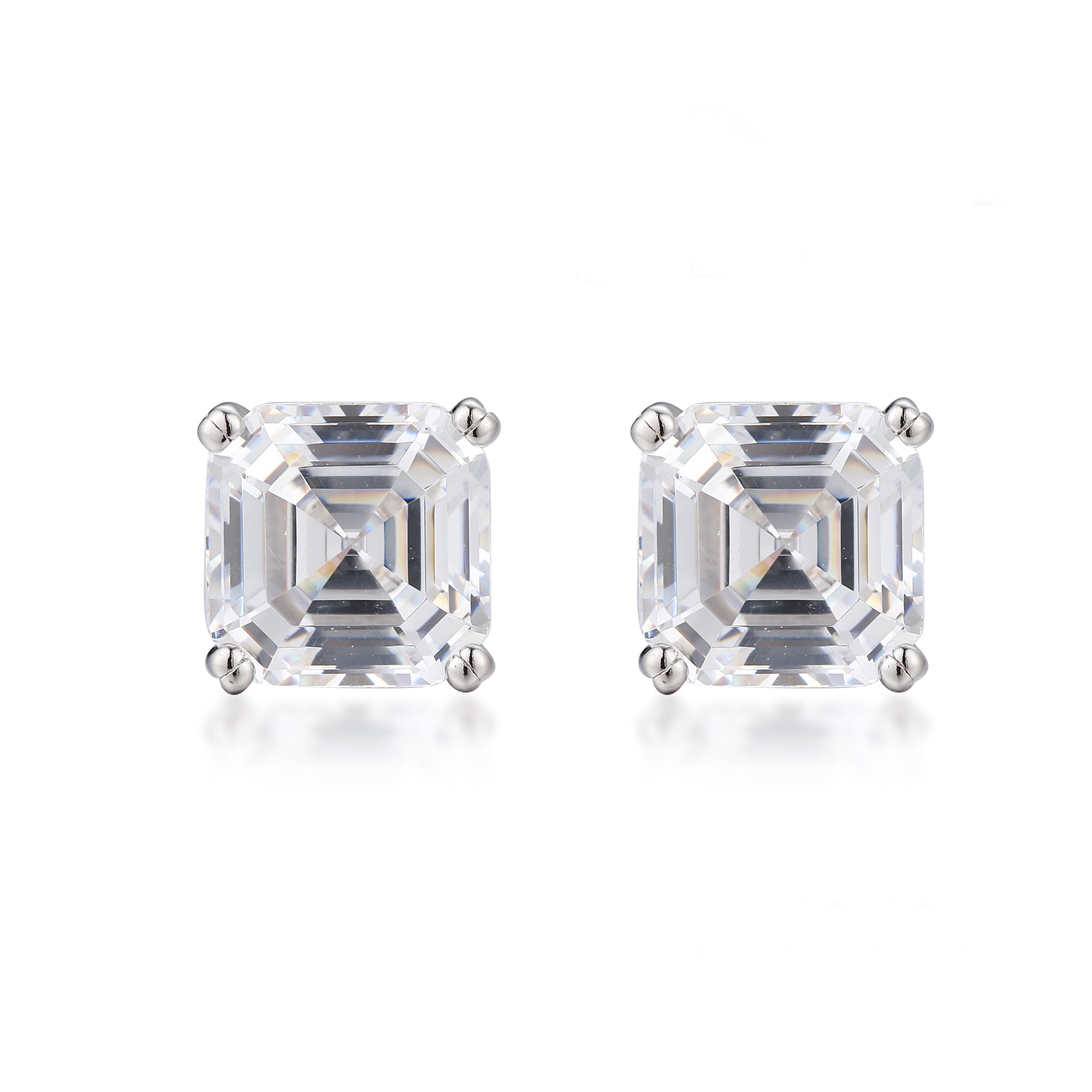 Gloria Hope Silver Emerald Cut Cz Earrings