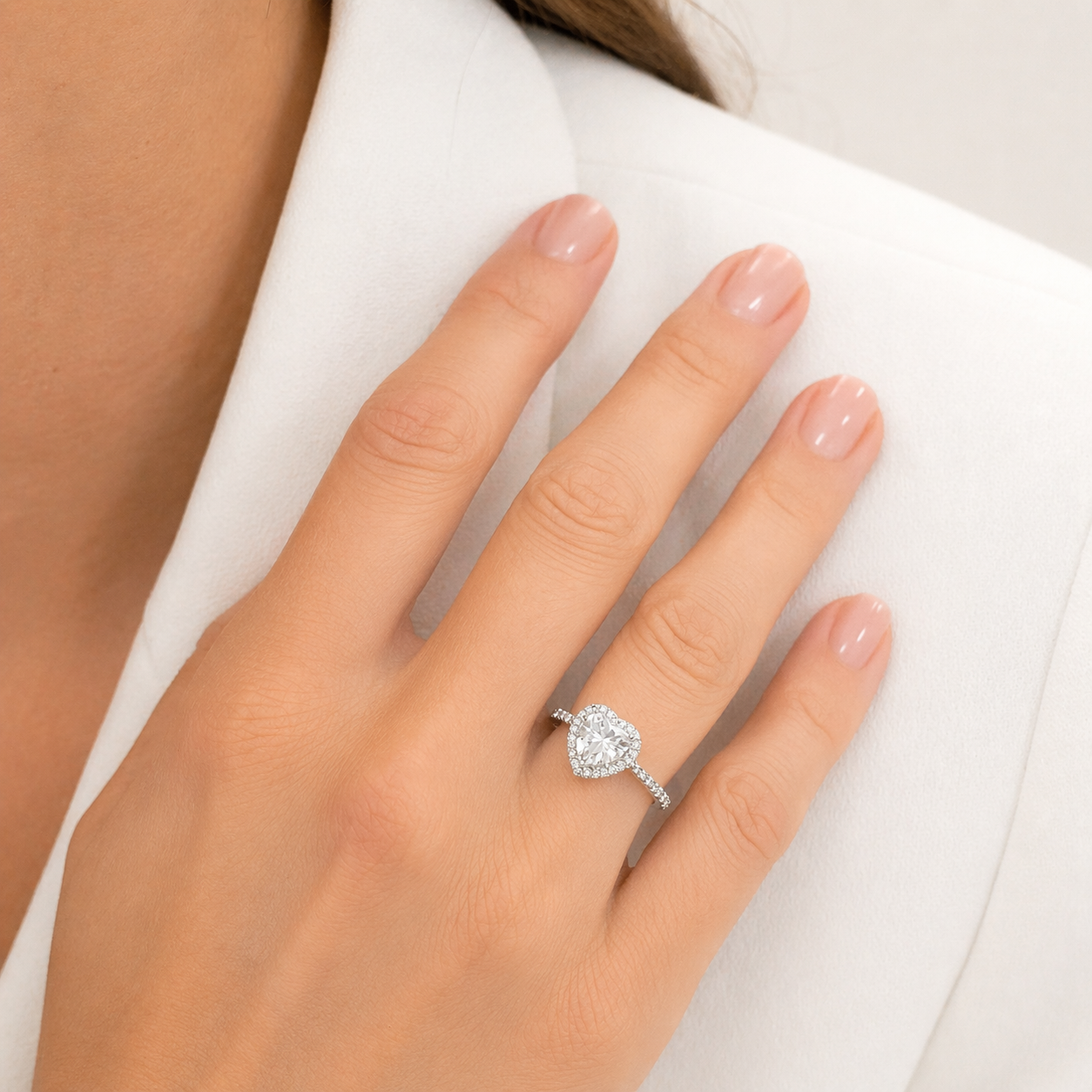 Gloria Hope Silver Heart Shape Pave Ring Silver