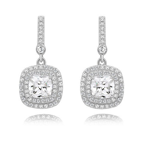 Gloria Hope Silver Square Shape Pave Silver Earrings