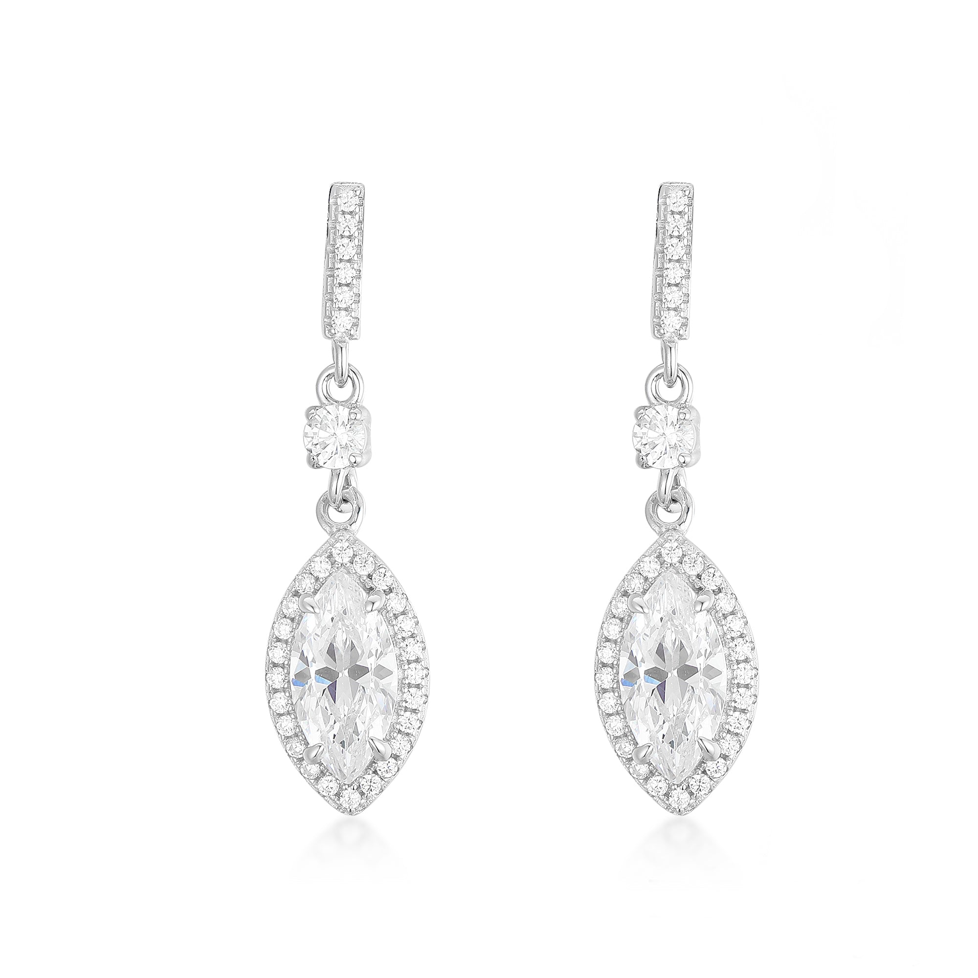 Gloria Hope Silver Marquise Shape Pave Silver Earrings