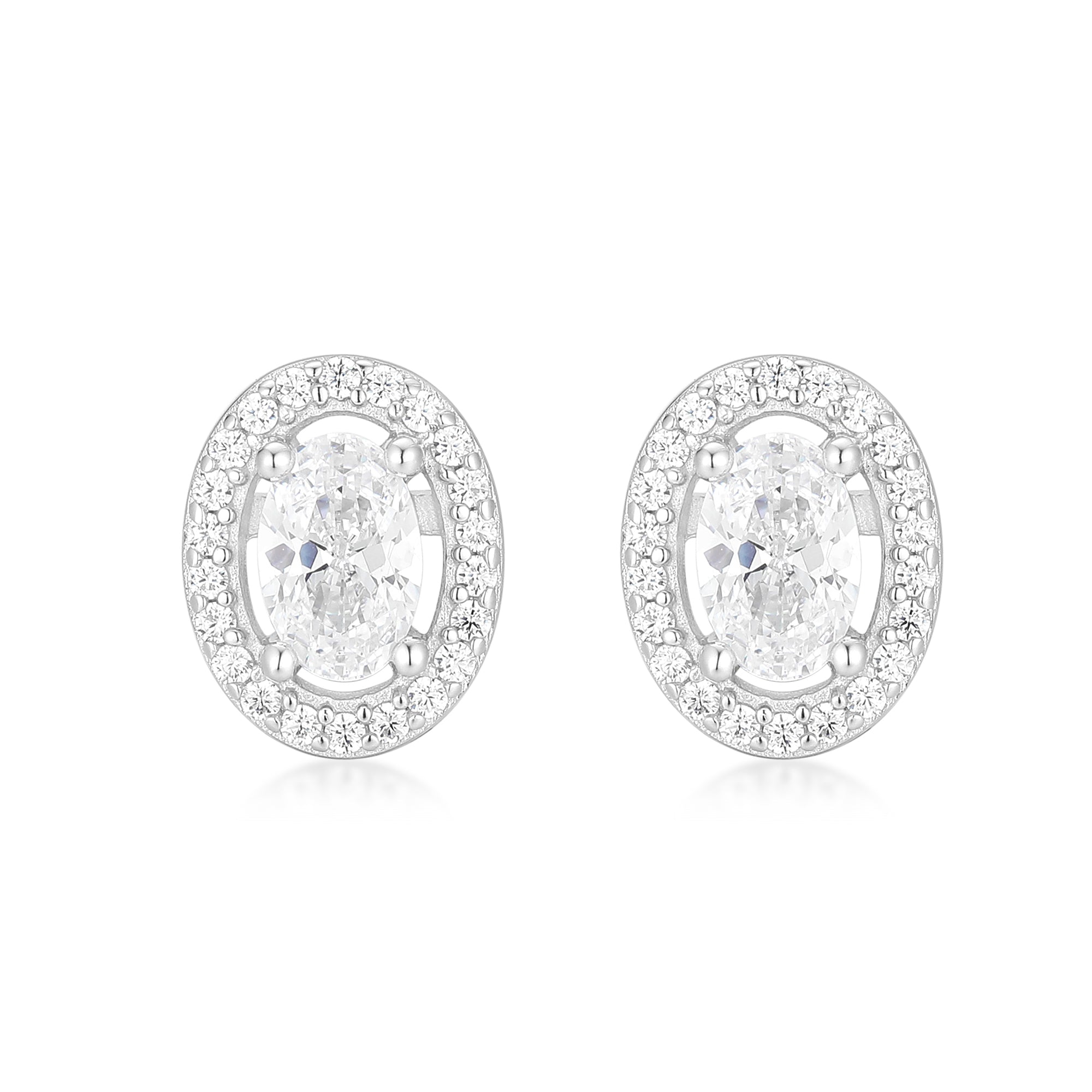 Gloria Hope Silver Oval Pave Earrings