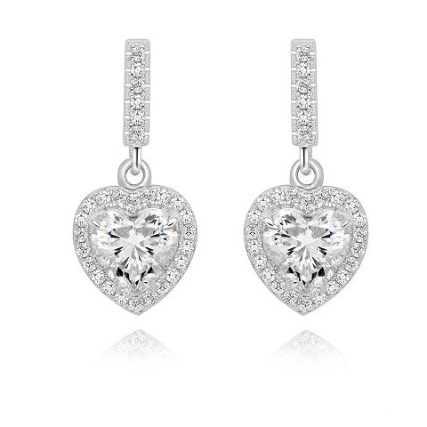 Gloria Hope Silver Heart Shape Pave Earrings