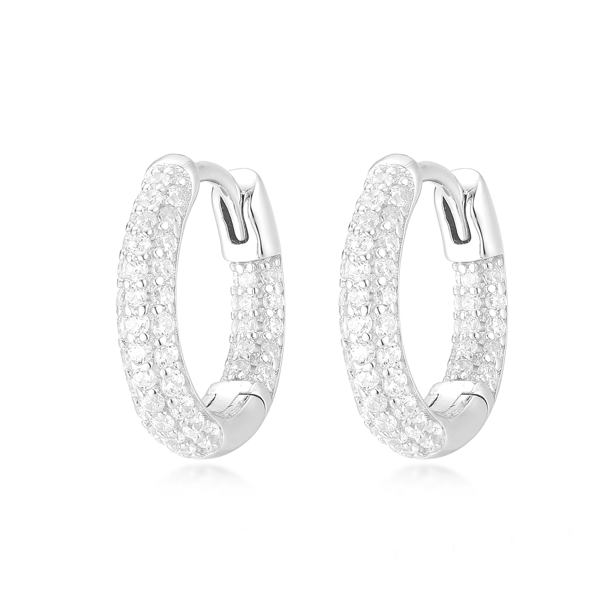 Gloria Hope Silver Hoop Pave Cz Earrings