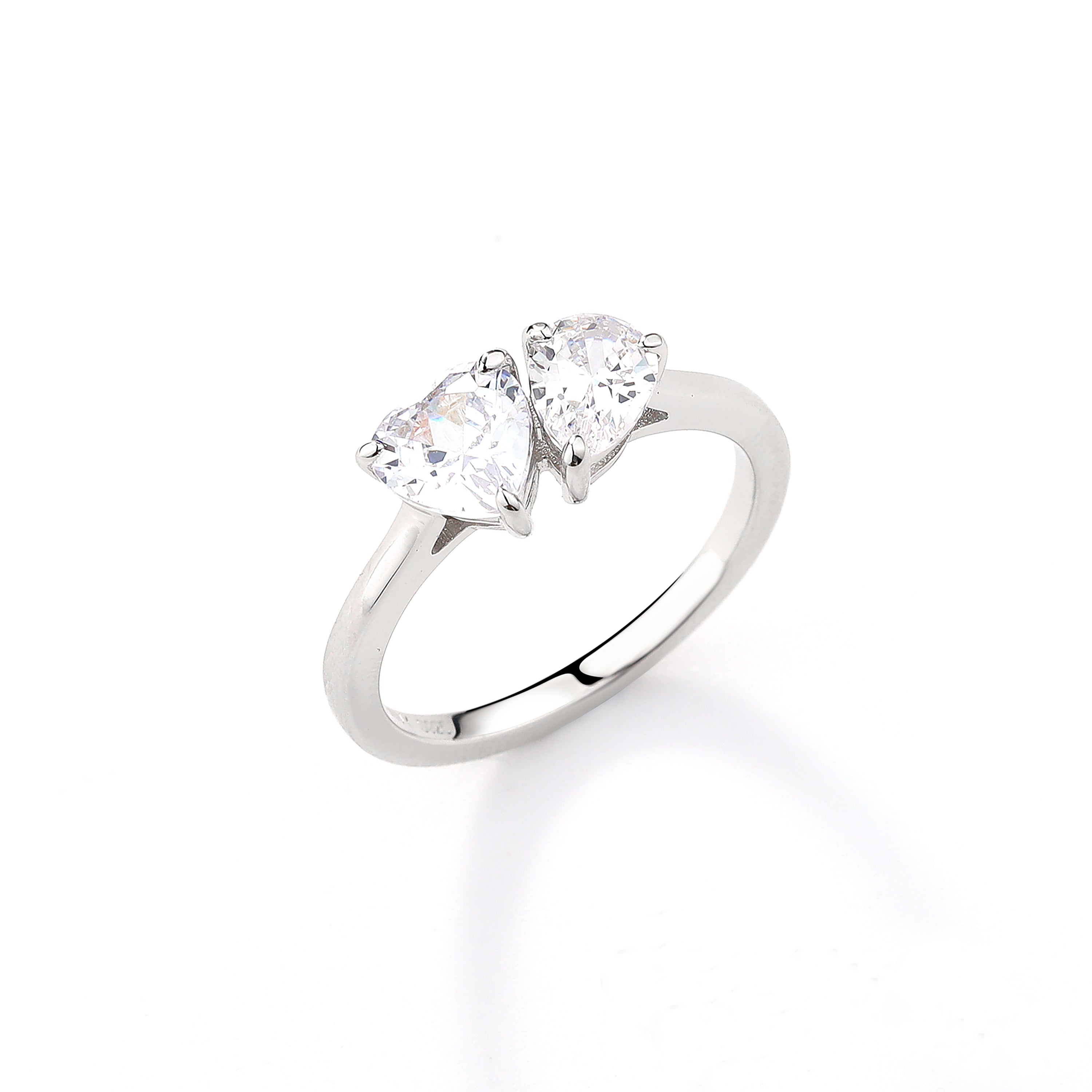 Gloria Hope Silver 2 Heart Stones Ring