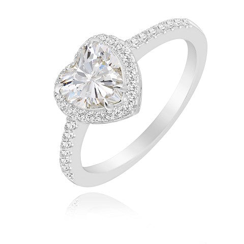Gloria Hope Silver Heart Shape Pave Ring Silver