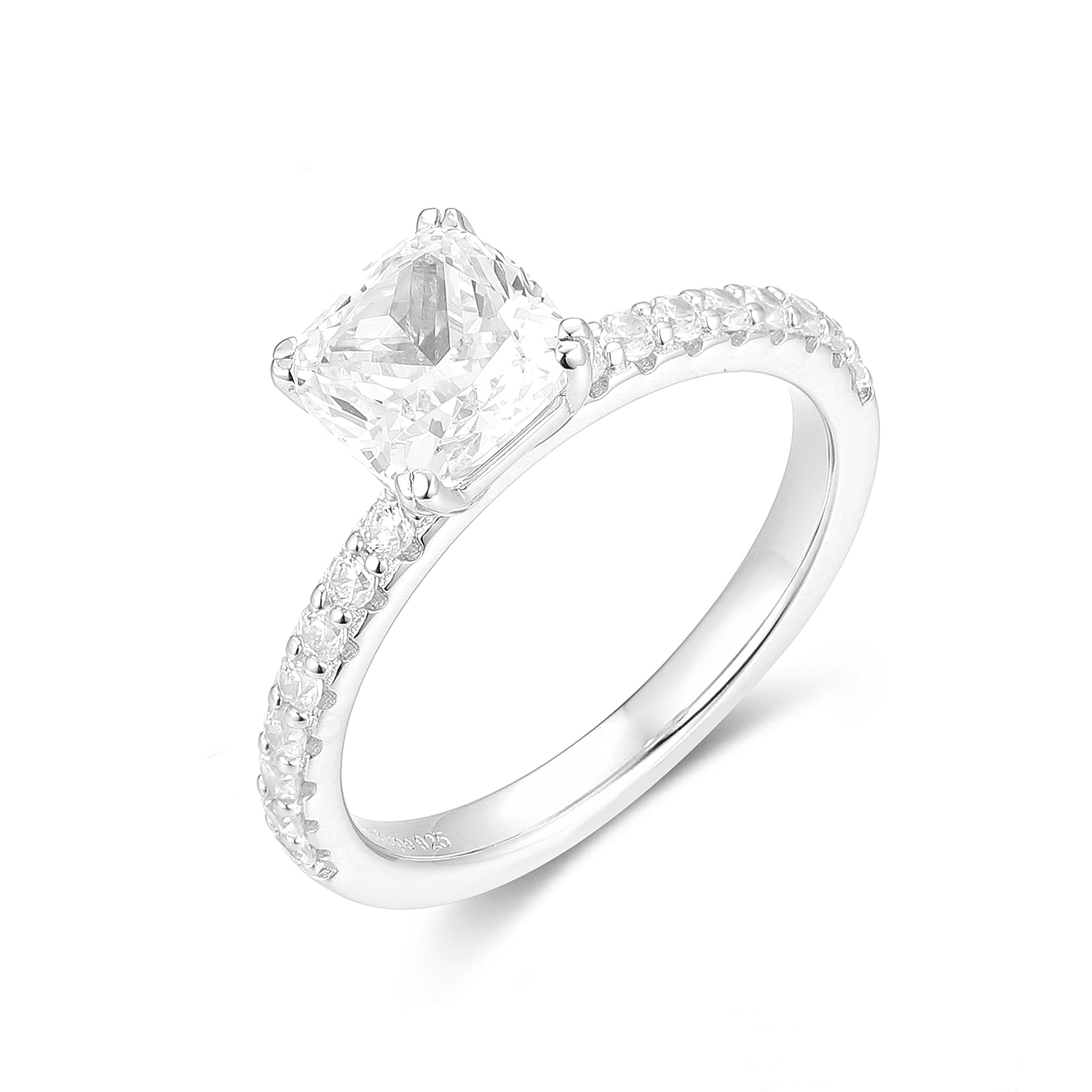 Gloria Hope Silver Square Shape Pave Ring