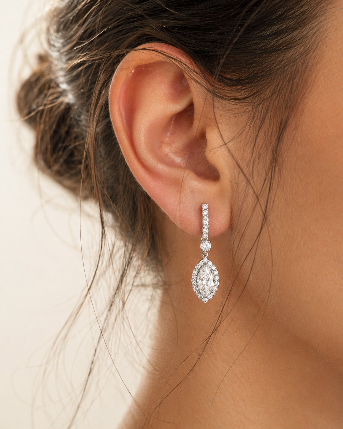 Gloria Hope Silver Marquise Shape Pave Silver Earrings