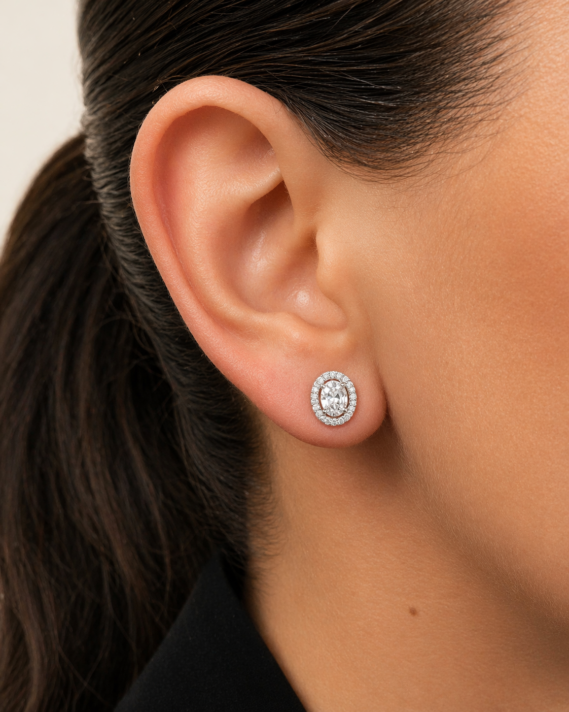 Gloria Hope Silver Oval Pave Earrings