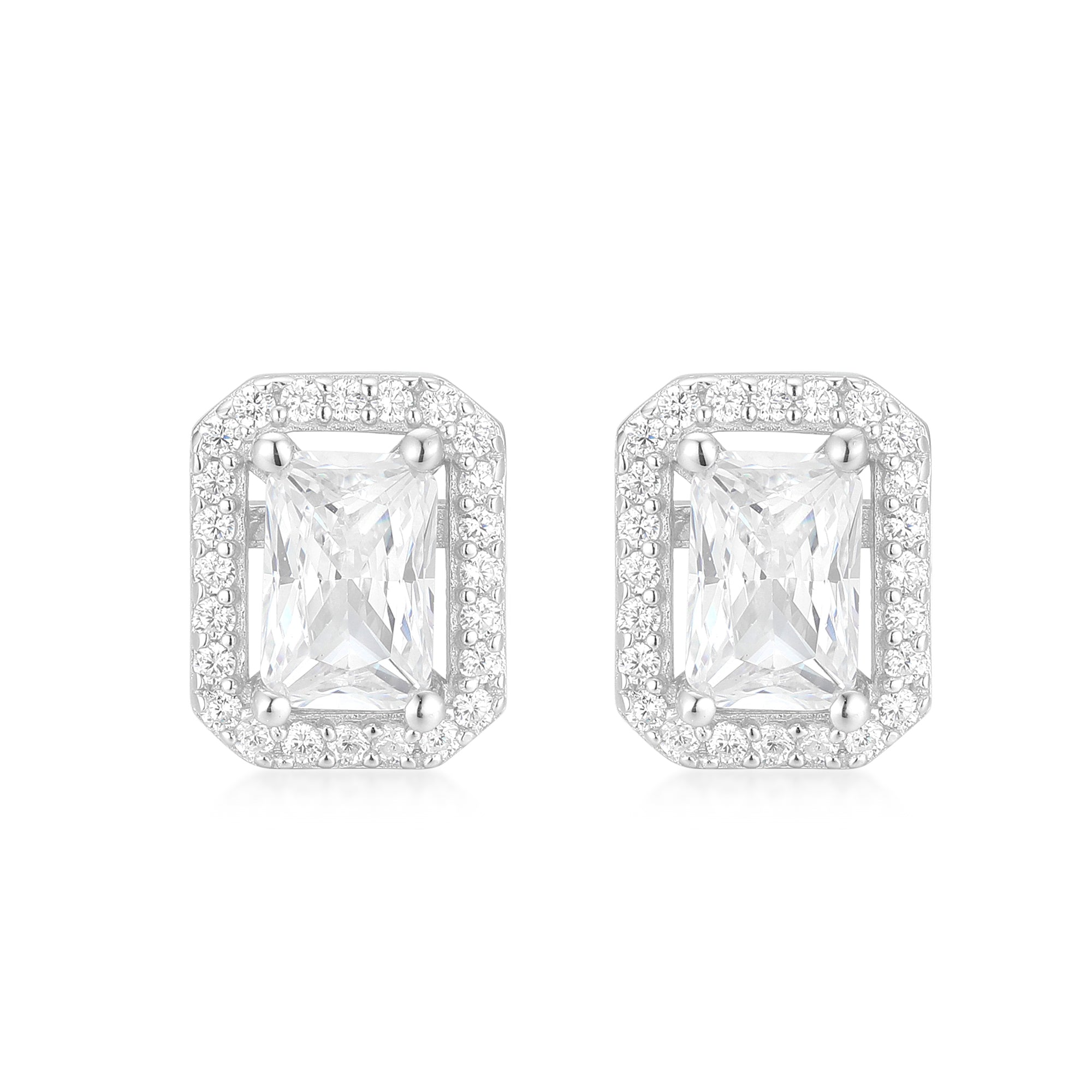 Gloria Hope Silver Baguette Pave Earrings