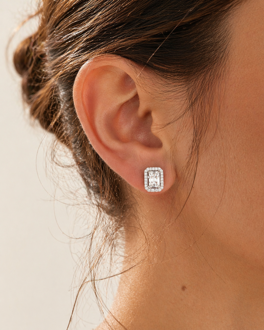 Gloria Hope Silver Baguette Pave Earrings