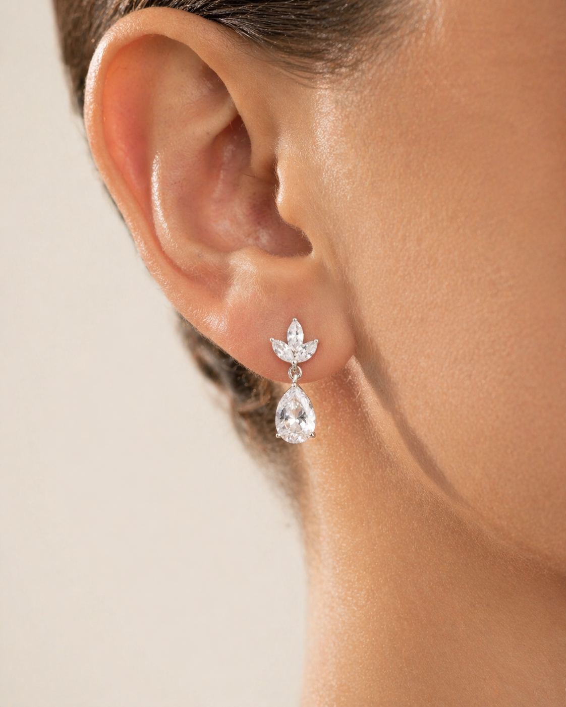 Gloria Hope Silver Tear Drop With Marquise Earrings Earrings