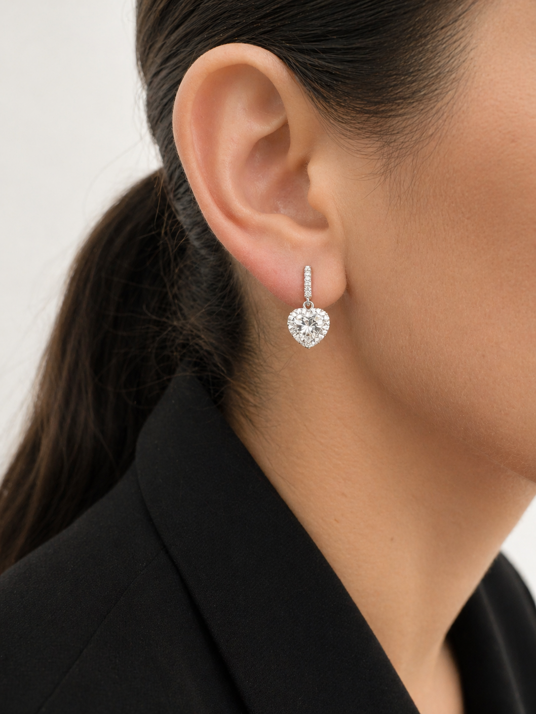 Gloria Hope Silver Heart Shape Pave Earrings