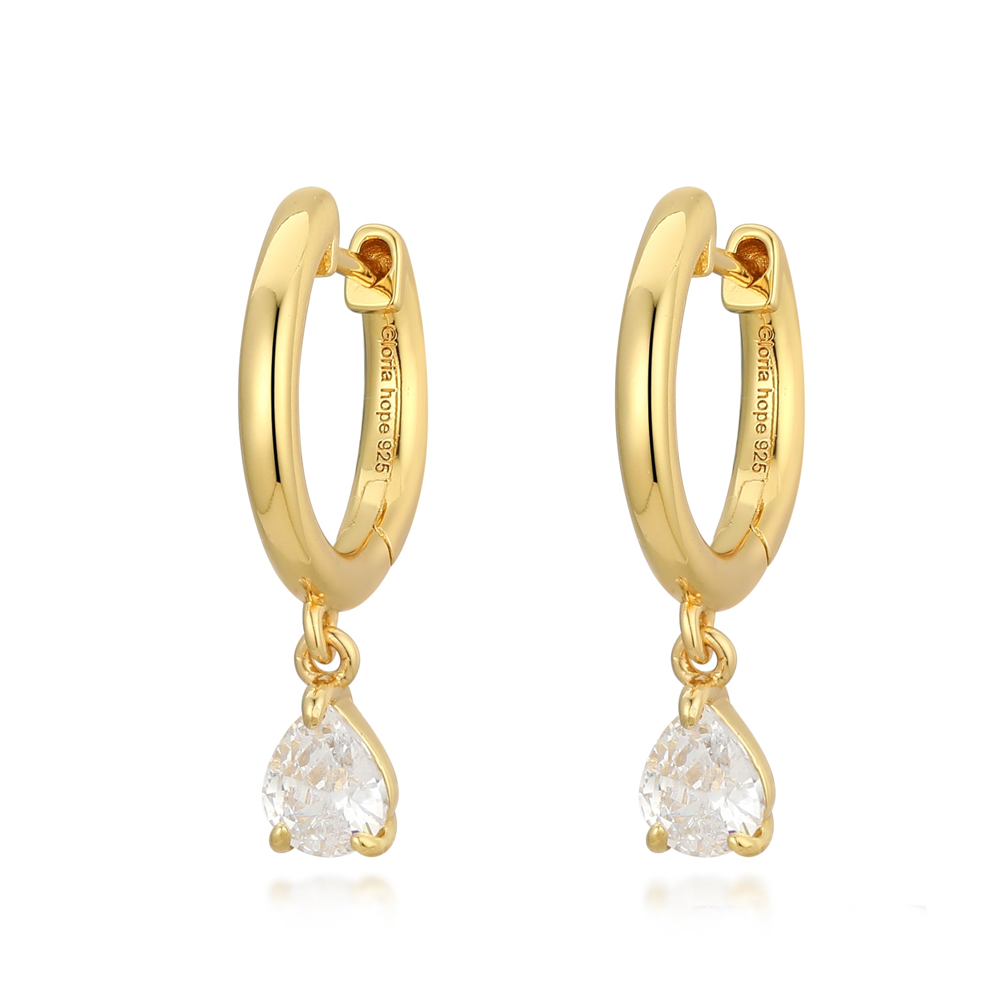 Gloria Hope K18 Vermeil Hoop Earrings With Drop Oval Cz